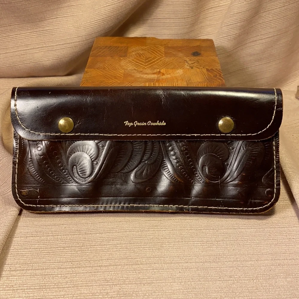 Handmade top grain cowhide long wallet
